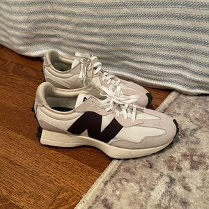 New Balance White and Dark Purple Sneakers